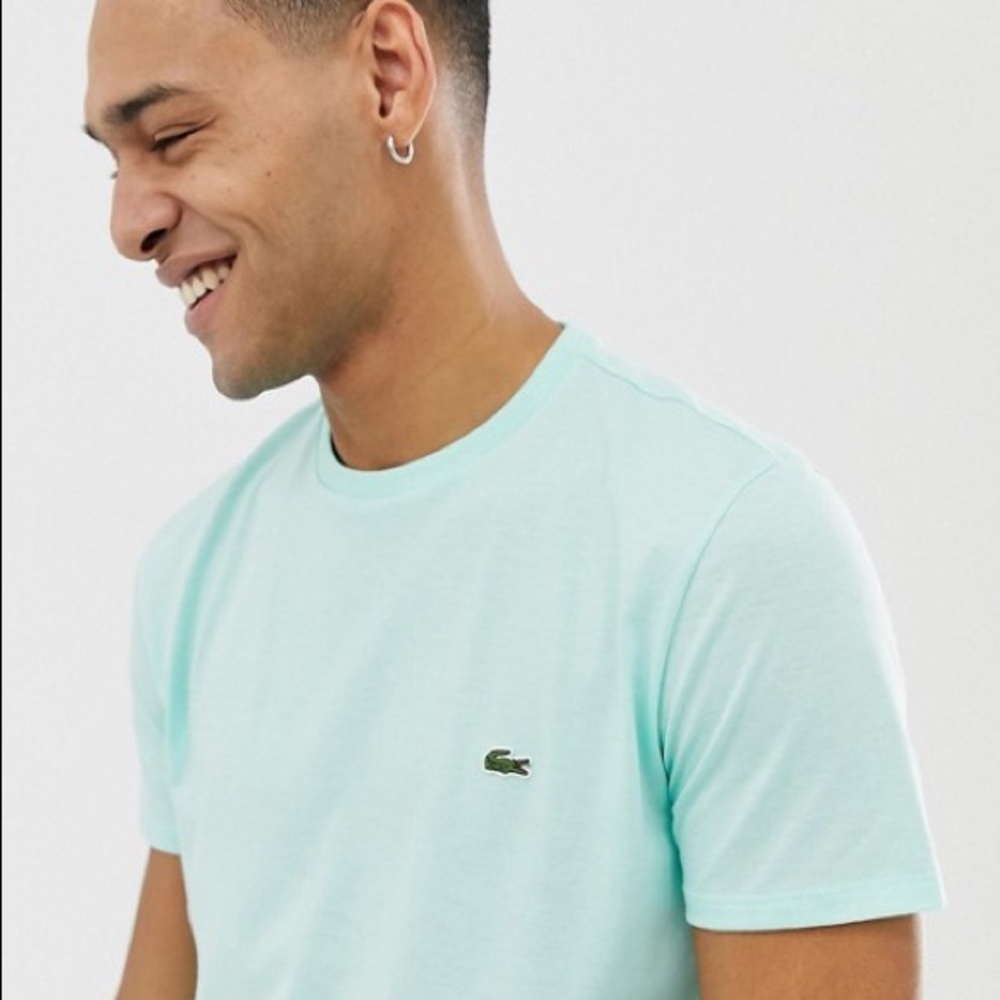 Lacoste Men’s T-Shirt - Aqua Blue Cotton Crew Neck